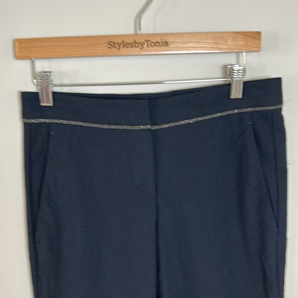 BRUNELLO CUCINELLI  Trouser Ankle Pant Navy Blue Embellished Stripe Pockets Sz 4 - Picture 1 of 13